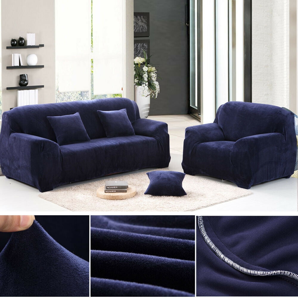 TOPCHANCES Thick Plush Sofa Covers, Stretch Couch Chair Slipcover, Non Slip Furniture Protector (Loveseat Cover, Dark Blue)