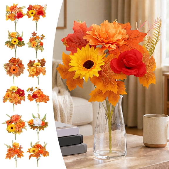 mdesiwst Artificial Fall Flowers, Faux Silk Flower Arrangement, Realistic Flower Bouquet for Home Decor for Fall Wedding Centerpieces And Seasonal Table Decoration