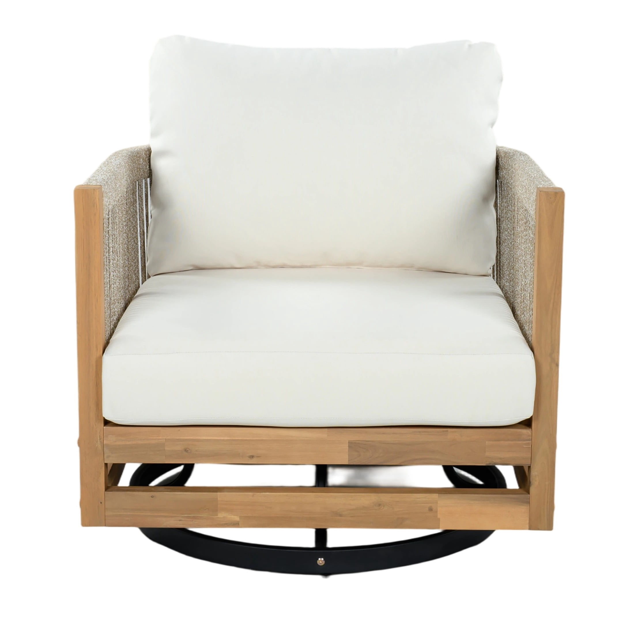 Christopher Knight Home Bohemian Wood Outdoor 360° Swivel Chair with Cushions and Rope Back, Beige