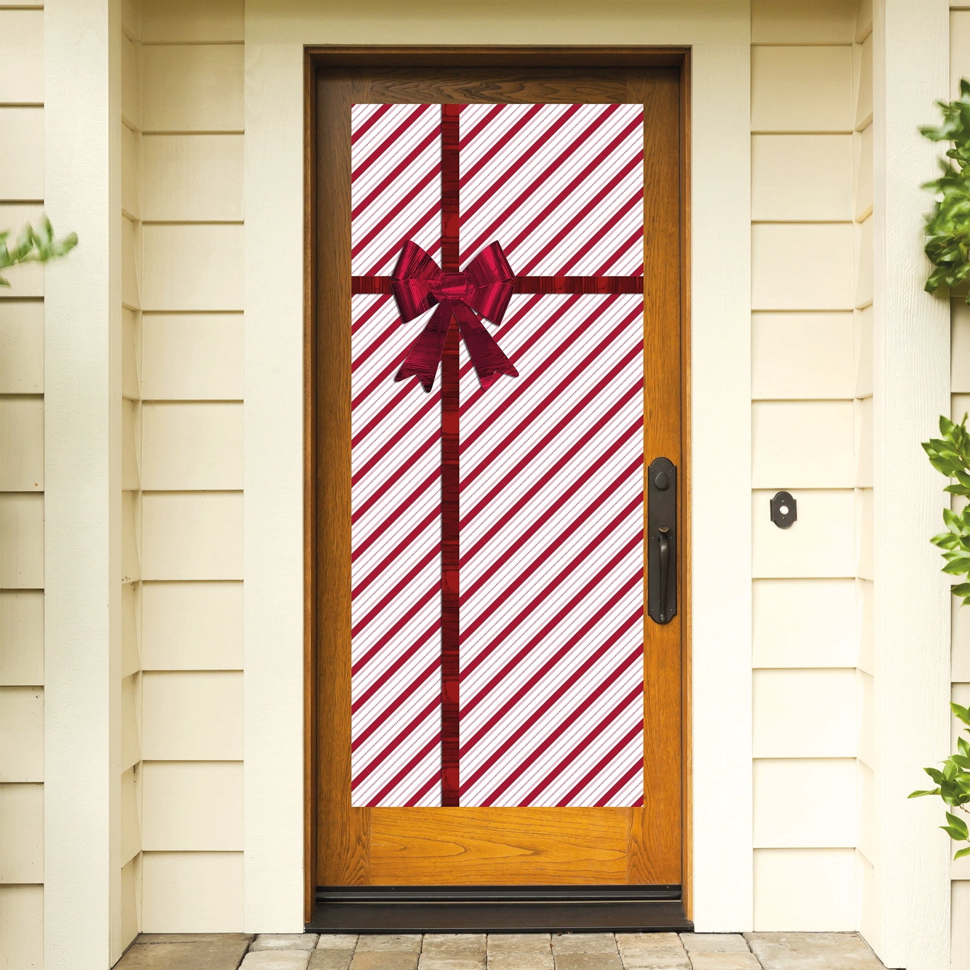 Diagonal Stripes with Bow Decorative Christmas Door Panel, Red and White, 30" x 6', by Holiday Time