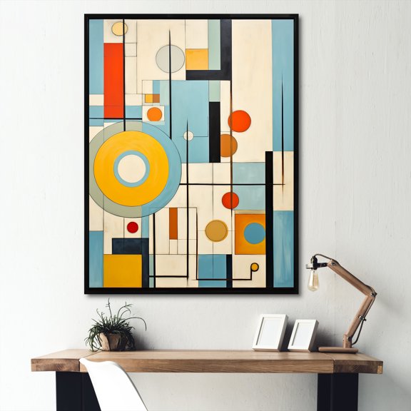 Designart "Mod Geometrics Colorful Mid Century Precision I" Abstract Floater Framed Canvas Wall Art