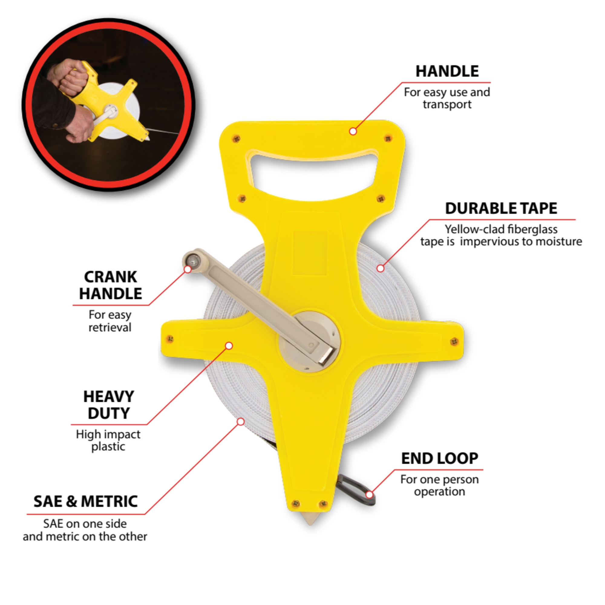 Performance Tool 150-Foot Open Reel Tape Measure photo 2