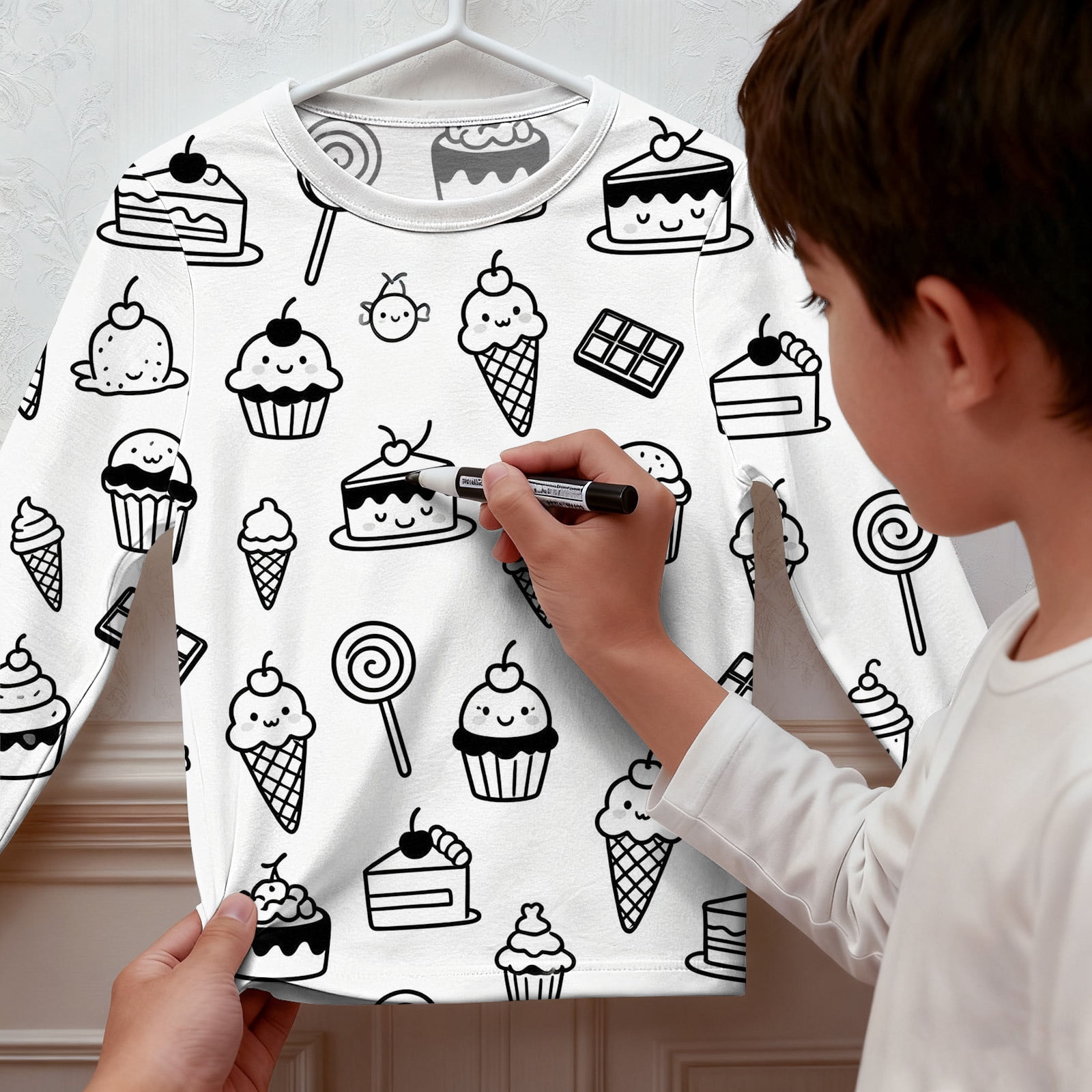 Owordtank Kids DIY Colorable Pants Set Boys Girls Hand Painted T Shirts and Pants Sets Funny Cartoon Coloring 2 Piece Outfits