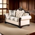 thumbnail image 4 of Catie 66 Inch Loveseat, Beige, Nailhead Trim, Cherry Brown Solid Wood, 4 of 7