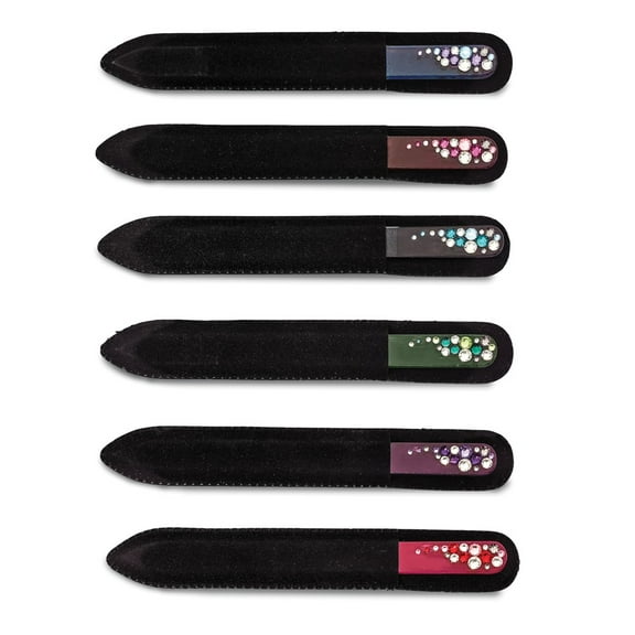 Set of 12 Multi-colored Crystal from Swarovski Design Long Glass Nail Files; for Adults and Teens; for Women and Men