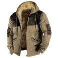 thumbnail image 4 of Cuoff Mens Coats and Jackets Winter Color Block Jacket Spring and Autumn Casual Trend Zipper Hooded Jacket Khaki 3X, 4 of 5