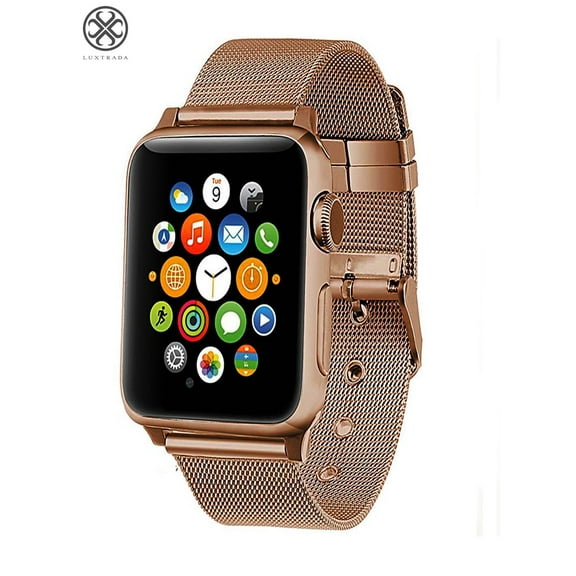 Luxtrada For Apple Watch Band 42MM/44MM, Stainless Steel Mesh Milanese Loop Wristband iWatch Band for Apple Watch SE Apple Watch Series 8/ 7 / 6 / 5 / 4 / 3 / 2 / 1 Nike  Edition Sport (Gold)