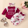 thumbnail image 4 of Baby Girls 3Pcs Fall Outfits Long Sleeve Lace Ruffle Romper + Pants + Headband Set Infant Clothes, 4 of 7