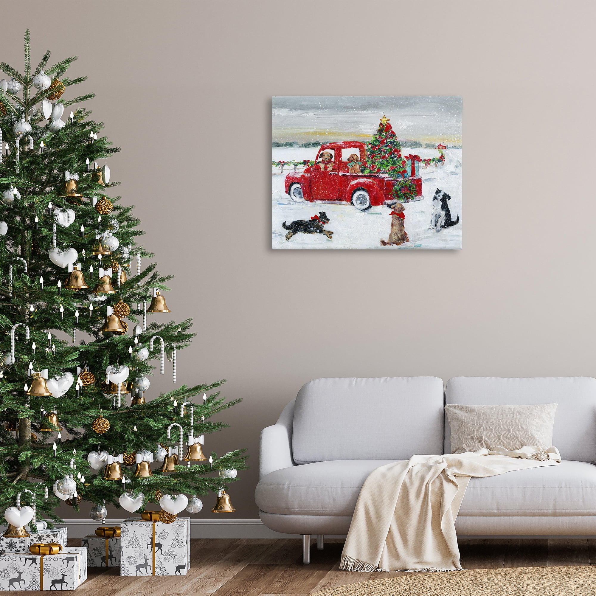 Stupell Industries Seasonal Truck with Dogs Holiday Painting Gallery Wrapped Canvas Art Prints Wall Art, 40 x 30