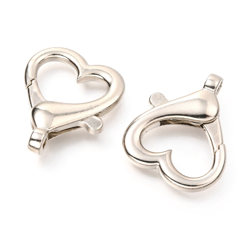200pc Zinc Alloy Lobster Claw Clasps Heart Platinum 26x22x6mm Hole: 2mm