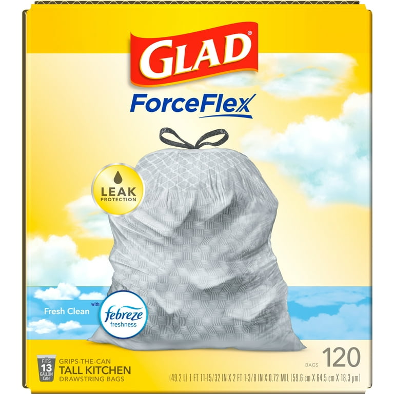 Glad ForceFlex Tall Kitchen 13 Gallon Drawstring Trash Bags With Febreze  150ct 12587222713