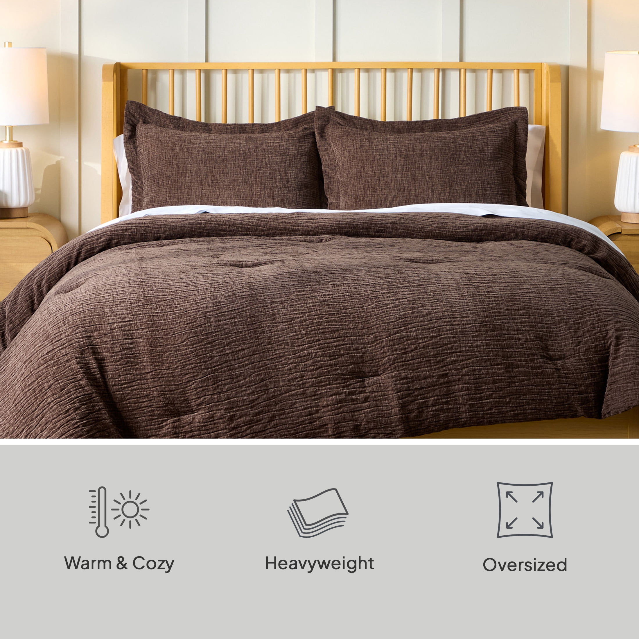 Better Homes & Gardens 3-Piece Brown Basket Rippled Chenille Comforter Set, King