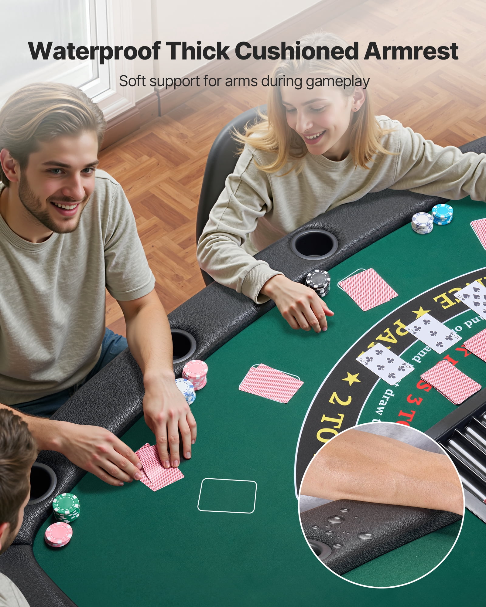 VEVOR Foldable Poker Table, 7 Player 72 in Folding Casino Leisure Table with Padded Rails & Cup Holders, Semi-oval Portable Game Tables with Felt & Metal Legs, for Texas Holdeem Game and Blackjack