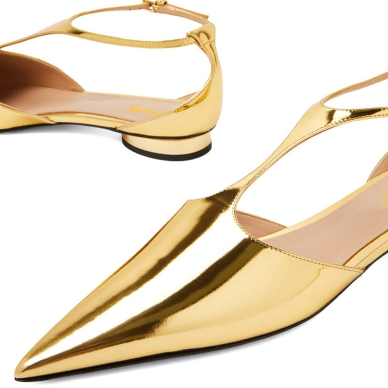 XYD Women Chic Pointed Closed Toe Flats Low Heel Chunky Slender T