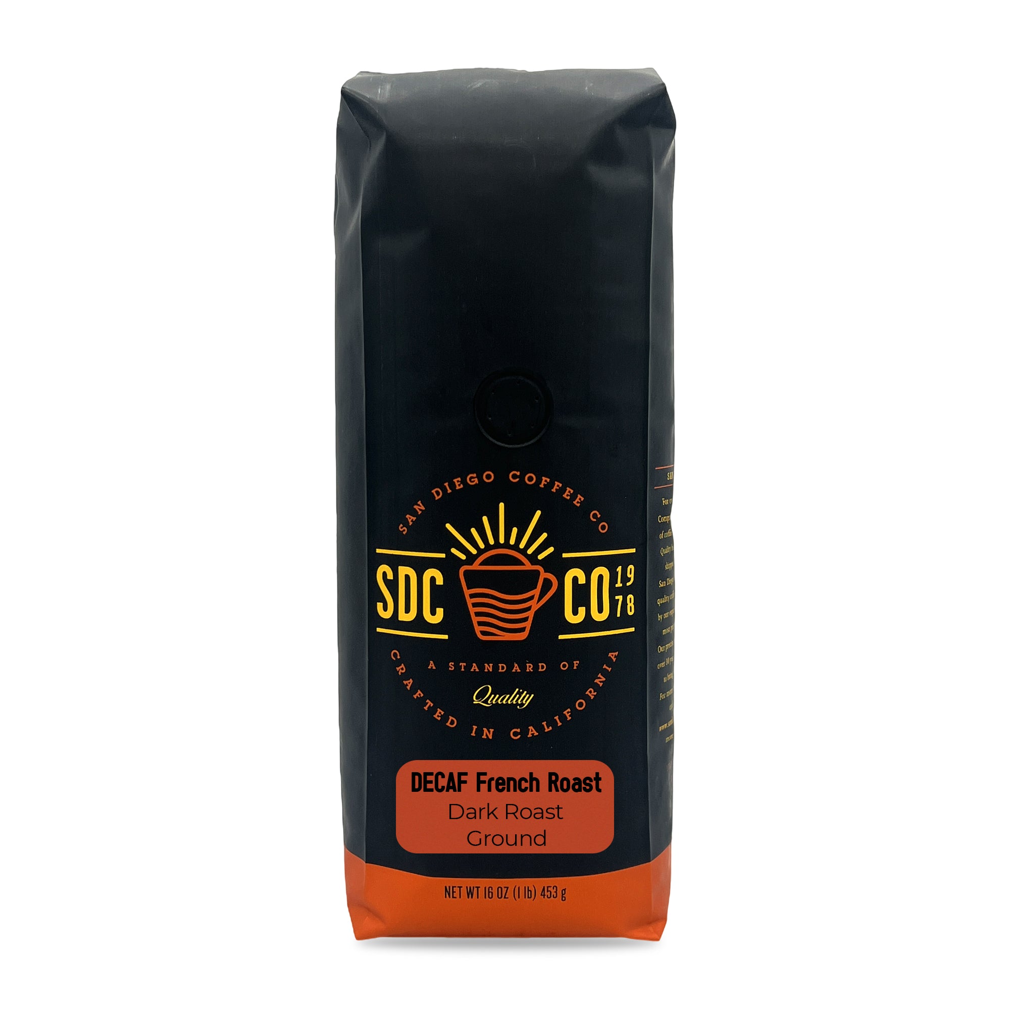 San Diego Coffee DECAF French Roast, Dark Roast, Ground Coffee, 16-Ounce Bag