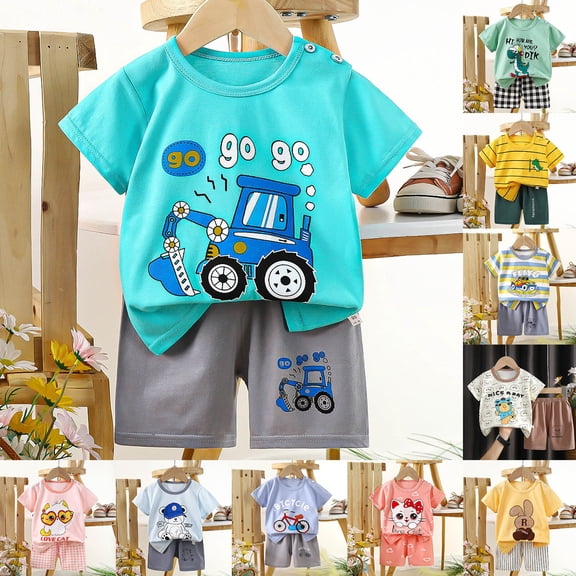 felwors Boys Shorts Pajama Set Toddler Boys Pajamas Cotton Summer Pjs for Boy Jammies Dinosaur Train Sleepwear Short Sets (18-24 Months,Mint Green)