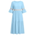 thumbnail image 3 of Bosfbaoi Maxi Dresses for Women Round Neck 3/4 Bell Sleeve Lace Trim Tiered Flowy Boho Long Dress, 3 of 8