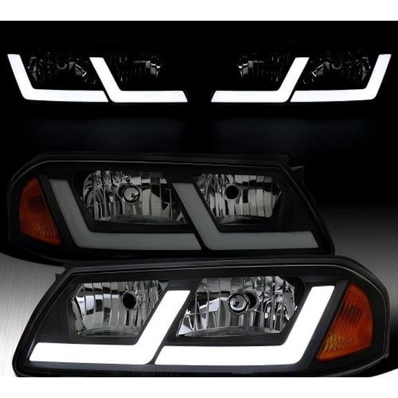 Black/Smoke Fits 2000-2005 Chevy Impala LED Tube Headlights Lamps Pair 00-05