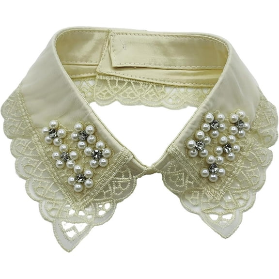 CAILDANL 1pcs Women's Fake Collar Detachabl Dickey Fake Collar Pearl Lace False Collar for Blouse Half Shirts Coat Clothing Supplies, White