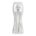 thumbnail image 4 of XIAONU Womens Holographic Flare Pants High Waist Shiny Trousers Stretchy Retro Party Bottoms Silver, 4 of 5
