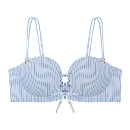 Mrasaso Up to 60% Off! Built in Bra Tank Tops for Women Women Nylon Bra Women s Strap Decoration Back Buckle Thin Style Ventilated Bra Wireless No Steel Rim(1pc Bra) Light Blue|36/80C