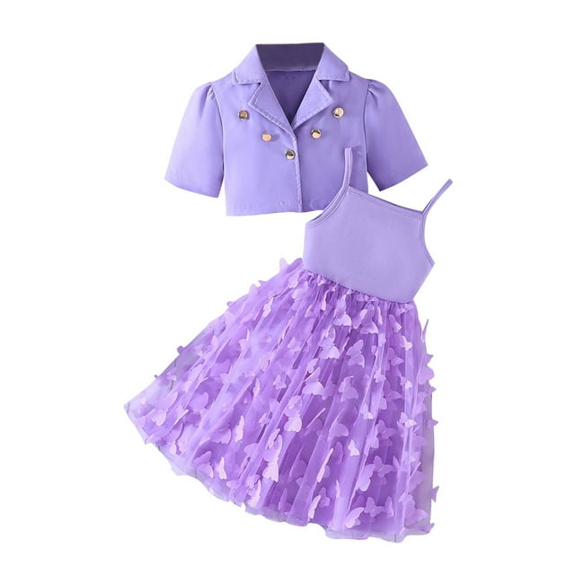 Odeerbi 3-9 Años Niñas Verano Tul Slip Vestido Con Chaqueta Blazer Recortada Conjunto Shrugs Traje Chaqueta Malla Falda Larga Conjunto de Dos Piezas