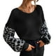 thumbnail image 2 of Suéter con manga de leopardo para mujer, suéter con manga de leopardo para mujer Suéter con cuello en V para mujer hecho con cuidado, 2 of 6