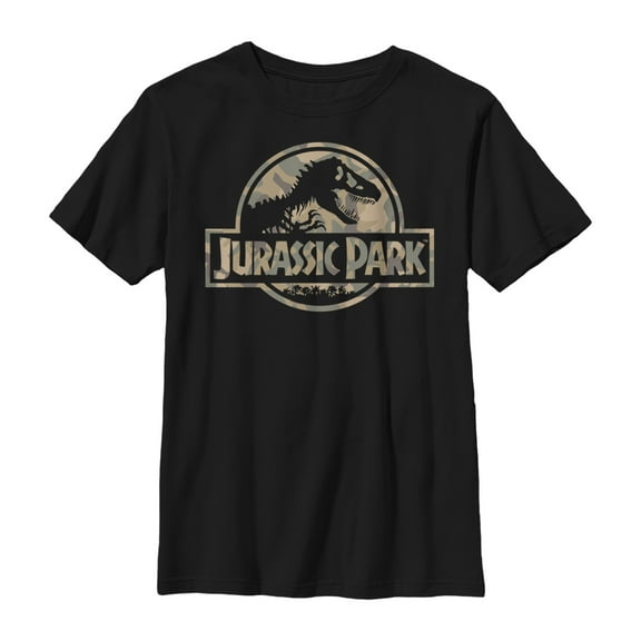 Boy's Jurassic Park Camo Logo Graphic Tee Black Large