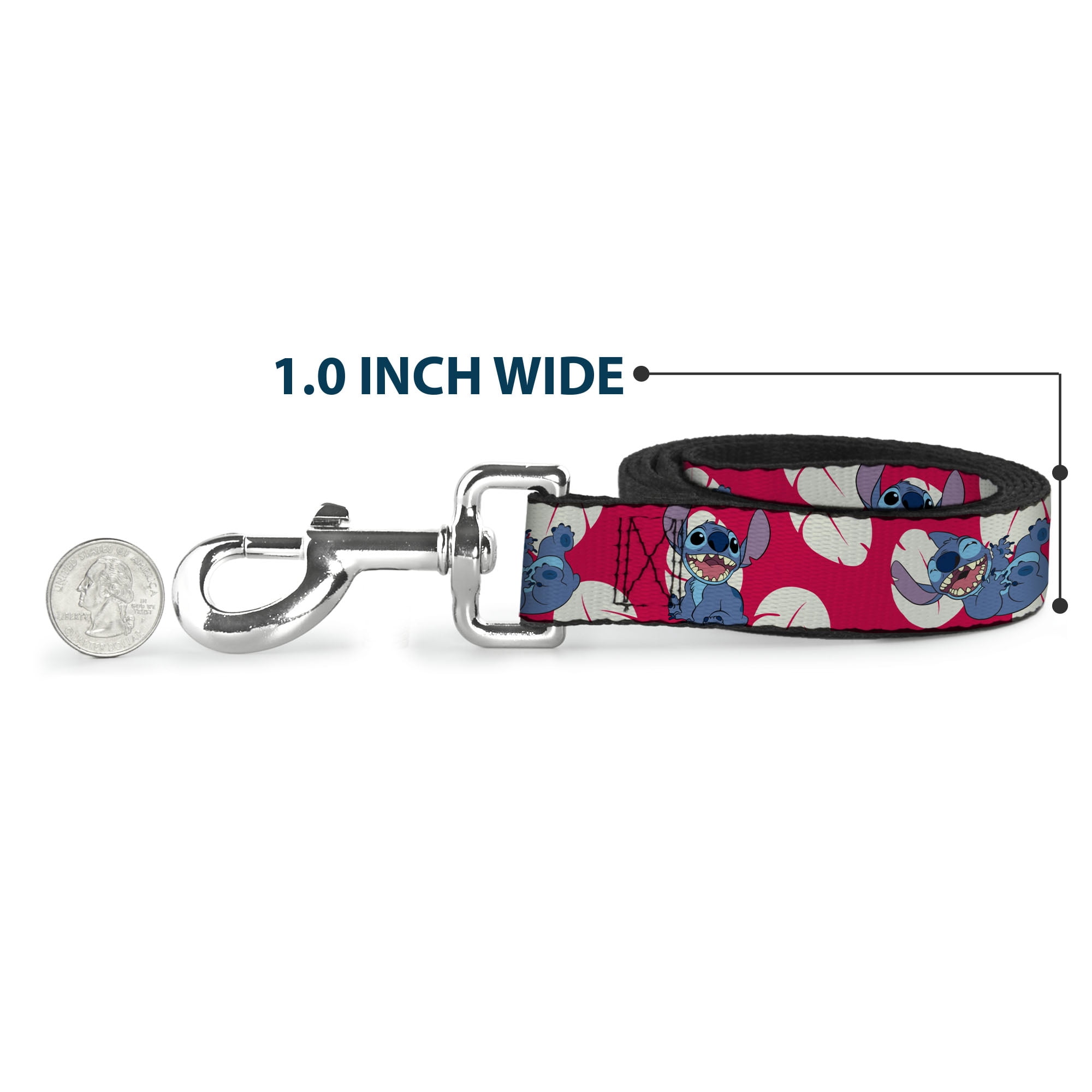 Disney Pet Leash, Dog Leash, Lilo Stitch 4 Poses Lilo Dress Leaves Red Ivory, 6 Feet Long 1.0 Inch Wide