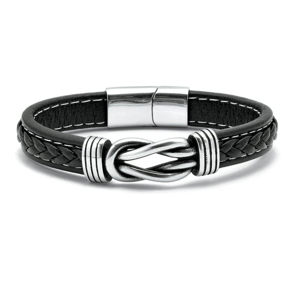 Men's Stainless Steel Leather Cuff Bracelet 8.25-inch