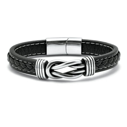 Men's Stainless Steel Leather Cuff Bracelet 8.25-inch
