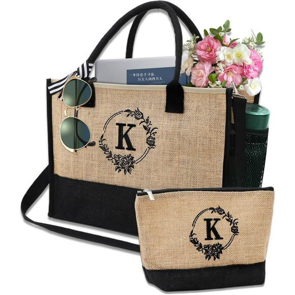 shiyou-Initial Canvas Tote Bag, Personalized Gifts for Women, Personalized Initial Tote Bag