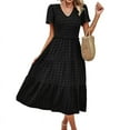 thumbnail image 2 of Women'S Casual Short Sleeve V Neck Maxi Hem Bohemian Resort Dress Black S, 2 of 9
