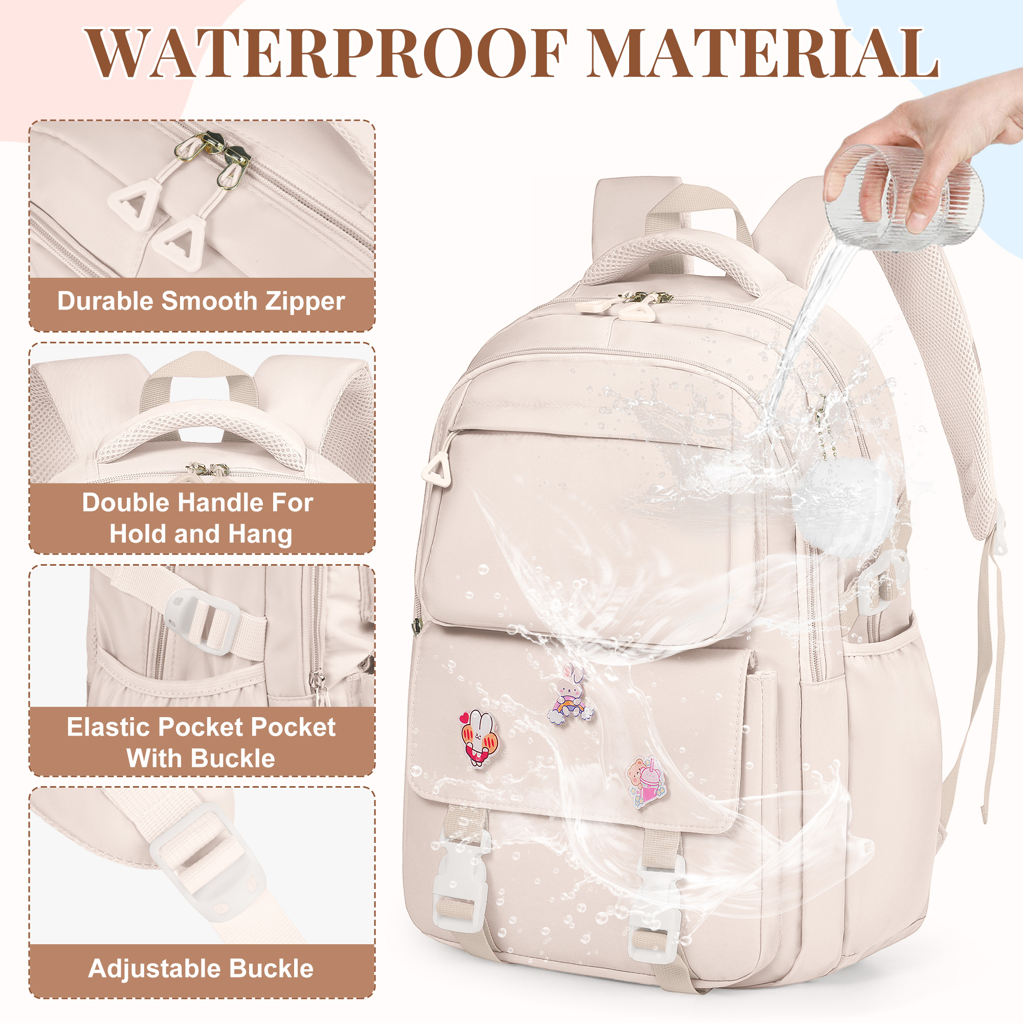 Mochila escolar para niñas, universidad, secundaria, gran capacidad, ligera, impermeable, para adolescentes y estudiantes 4