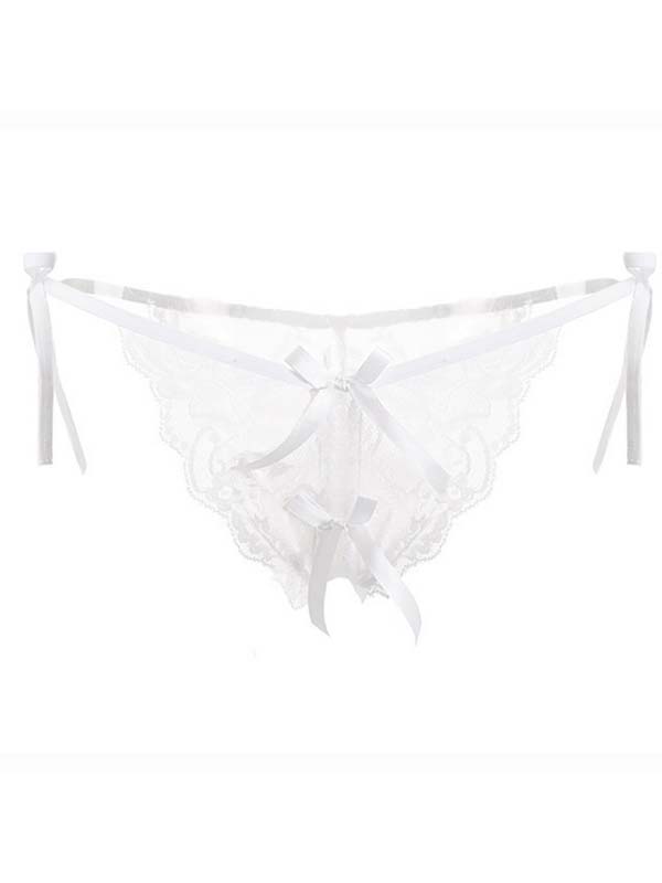 Vitmona Womens Underwear Bow Lace Solid Color Sexy Lingerie Thong