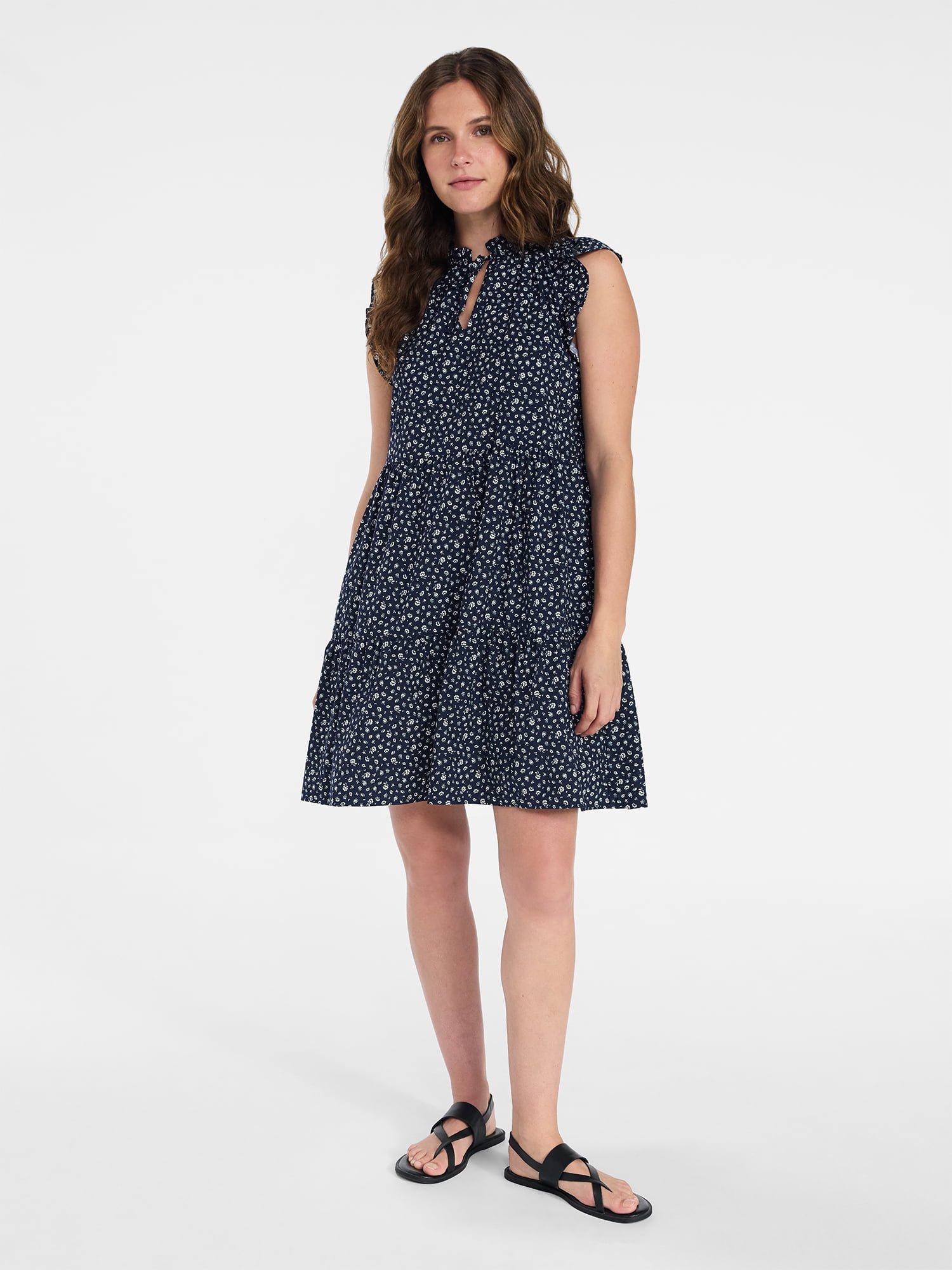Time and Tru Women’s and Women’s Plus Flutter Sleeve Cotton Mini Dress, Sizes XS-4X