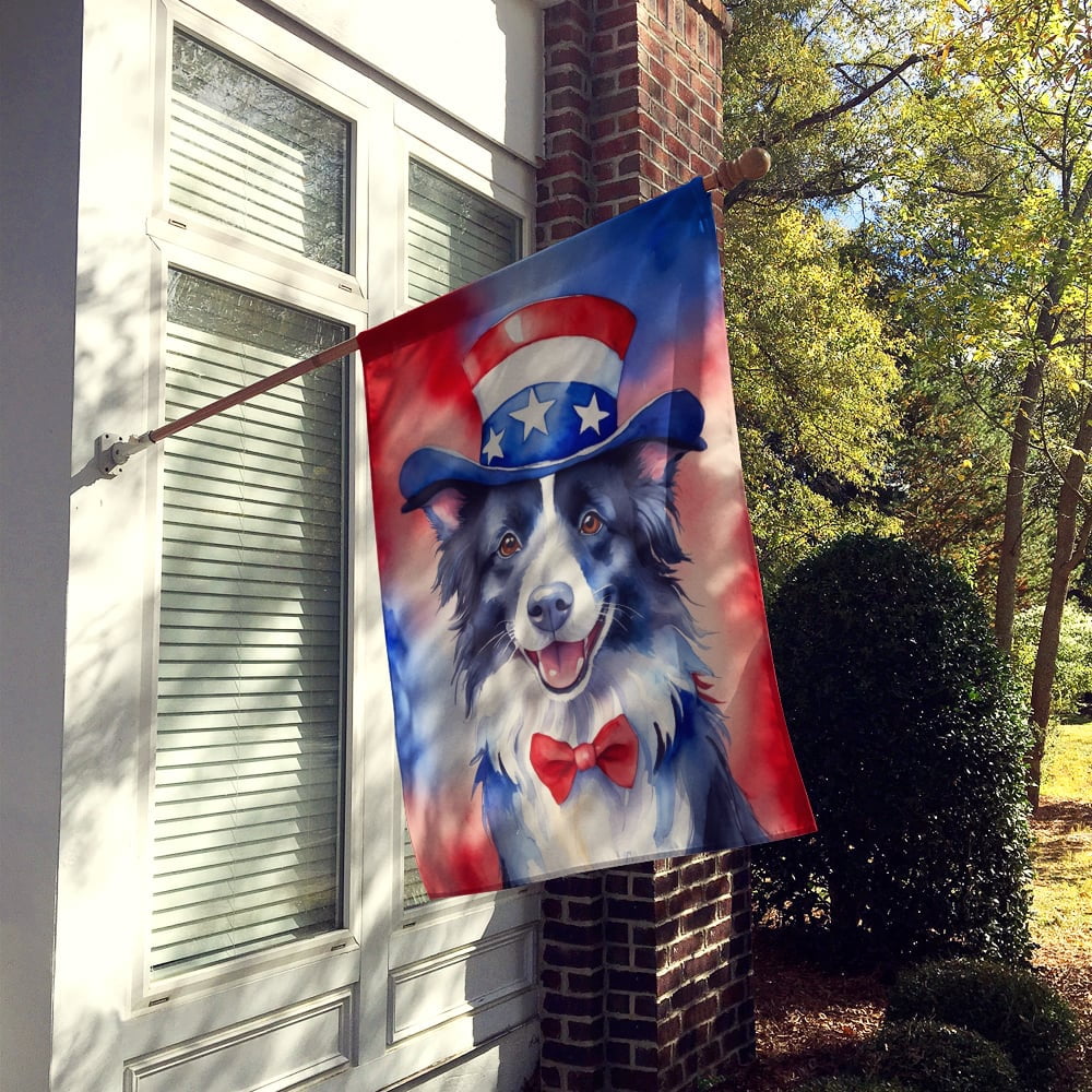 Border Collie Patriotic American House Flag 28 in x 40 in
