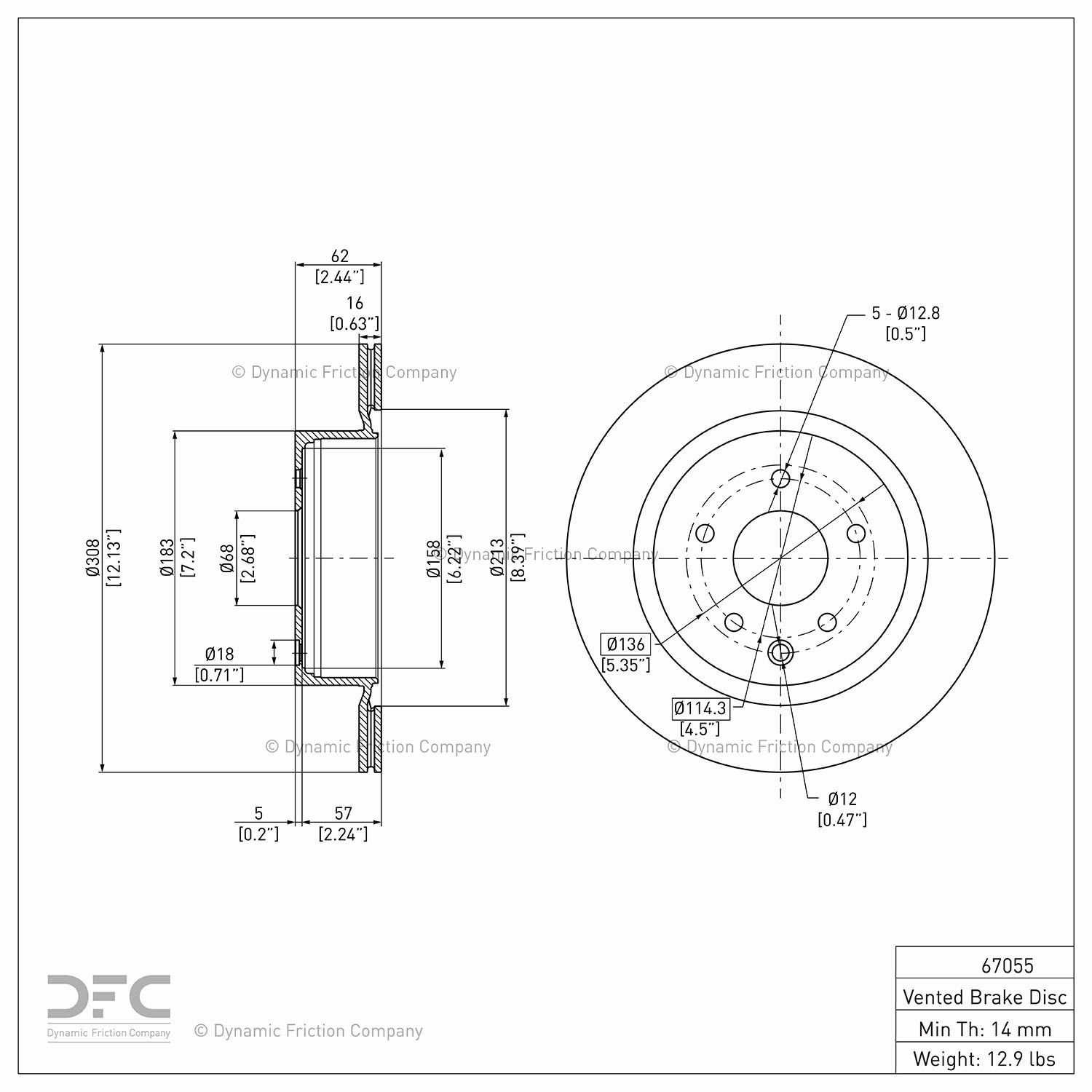 Rear Dynamic Friction Company Disc Brake Rotor 600-67055 (1)