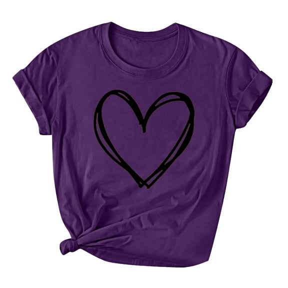 Maplenight Women Valentine Day Love Printed Short Sleeve T-Shirt Top Short Sleeve Round Neck Top Shirt