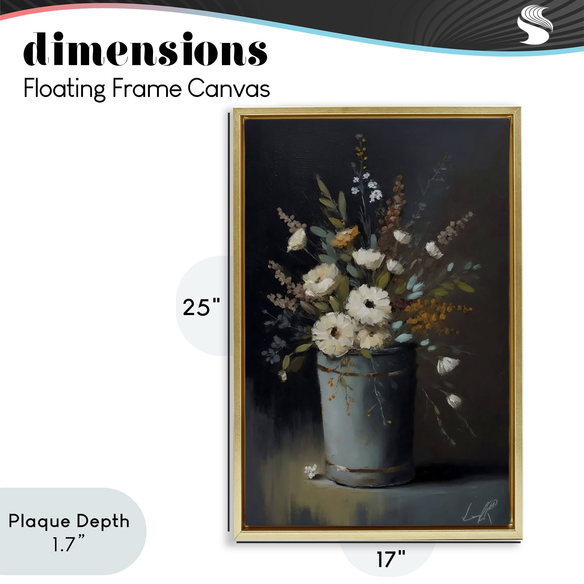Stupell Industries Rustic Floral Bouquet Bucket Gold Framed Floater Canvas Wall Art, design by Creative Studio