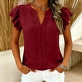 thumbnail image 4 of Antinious Women V-Neck Solid Puff Sleeve Short Sleeve Casual Comfortable Basic Tops, 4 of 5