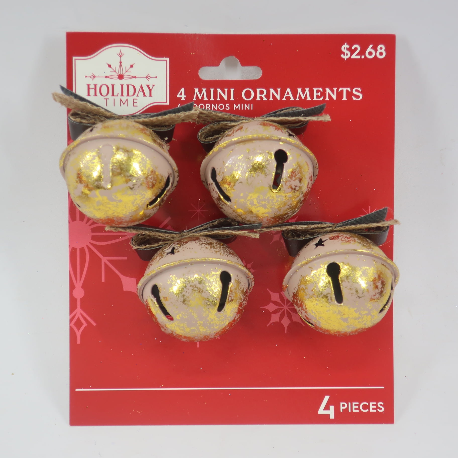 Holiday Time Antique Gold Jingle Bells Mini Christmas Ornaments, 4 Count