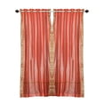 thumbnail image 3 of Ring Top Sheer Sari Curtains 60" W X 120" L matching tiebacks- Handcrafted Pink Drapes Unlined for light & airy ambience Perfect for Living/Bedroom/Dining Room Sold in Pairs, 3 of 6