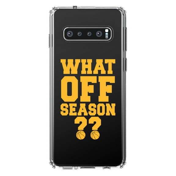DistinctInk Clear Shockproof Hybrid Case for Samsung Galaxy S10  PLUS (6.4" Screen) - TPU Bumper Acrylic Back Tempered Glass Screen Protector - What Off Season? Basketball