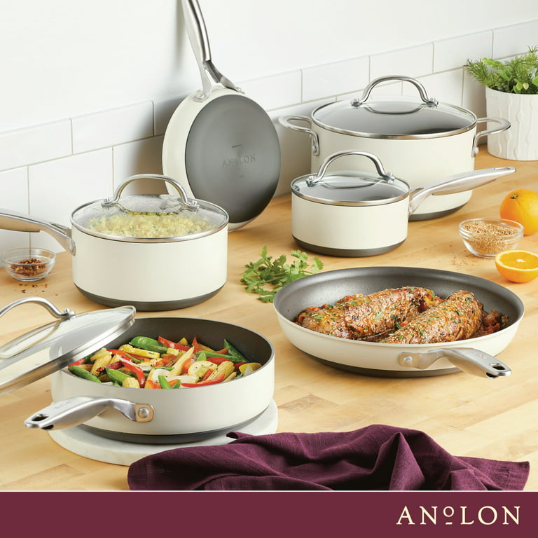 Anolon Achieve 10pc Hard Anodized Nonstick Cookware Set Cream