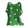 thumbnail image 5 of Prime Same Day Delivery Items Woman Vintage Cotton-Blend O-Neck Short Sleeve Floral Print Top T-Shirts Blouse, 5 of 5