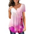 thumbnail image 1 of Gibobby Blusa Casual de Mujer Tops mujer con estampado Floral, Túnica oculta para el vientre, camisetas manga corta, verano 2024, camiseta Henley(Rosa,XL), 1 of 4