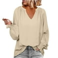 thumbnail image 2 of Pntutb Mujer Moda Color Sólido Cuello En V Cómoda Camiseta Suelta Manga Larga Blusa Casual tops Pntutb Pntutb-4306, 2 of 6