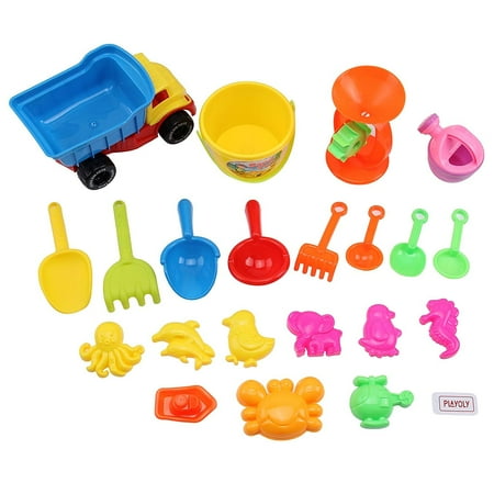 Playoly 21 Piece Beach Sand Toy Set Kids Toys Include Truck, Sandbox Bucket Animal Molds