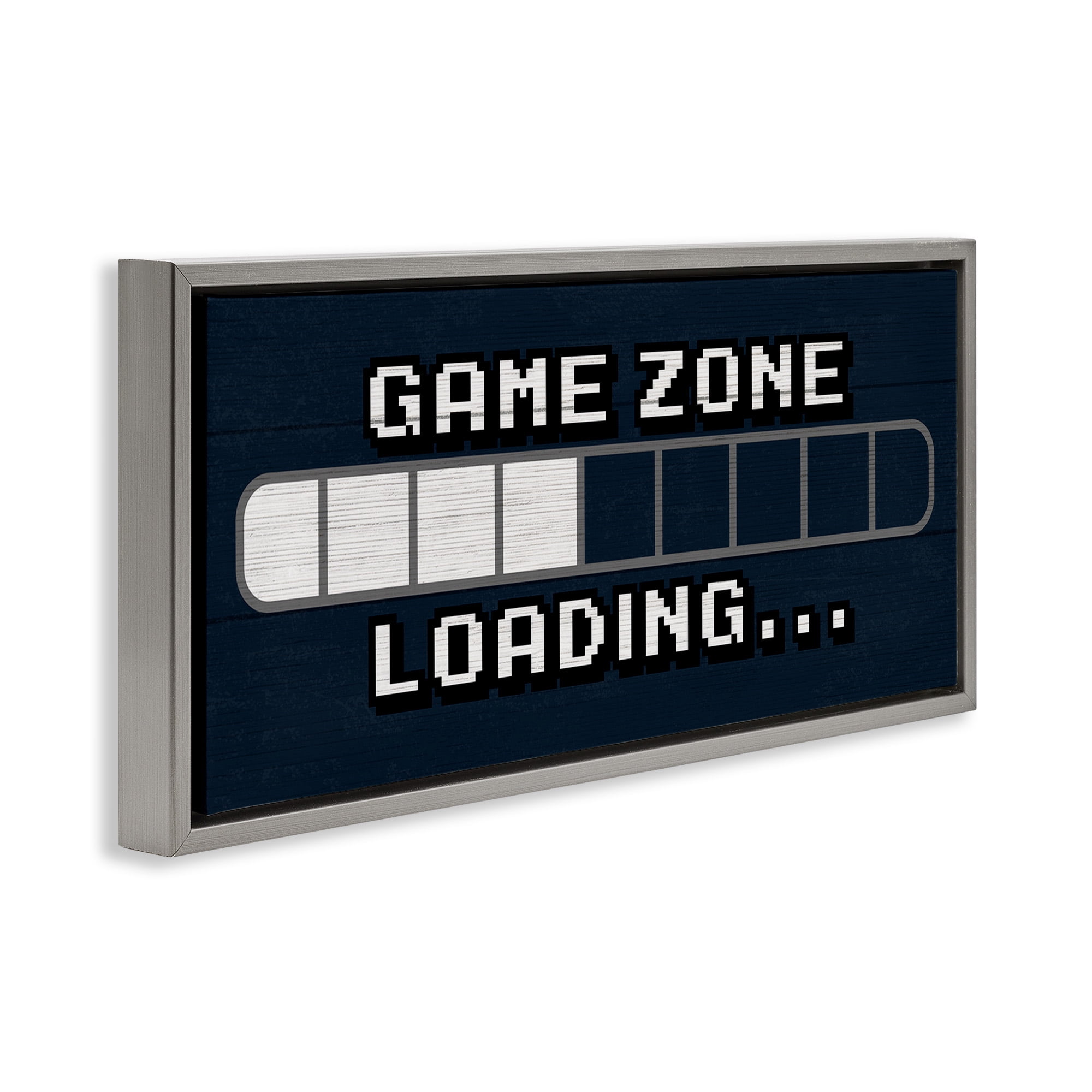 Stupell Industries Game Zone Loading Pixels Art for Kids Painting Gray Floater Framed Canvas Art Print Wall Art, 25 x 11